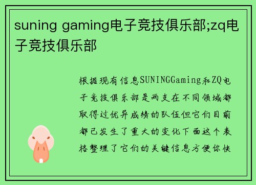 suning gaming电子竞技俱乐部;zq电子竞技俱乐部
